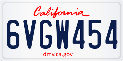 CA license plate 6VGW454