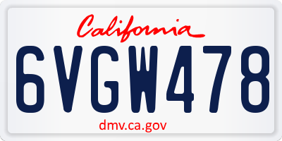 CA license plate 6VGW478