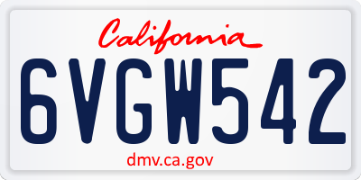 CA license plate 6VGW542