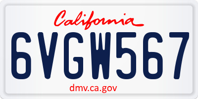 CA license plate 6VGW567