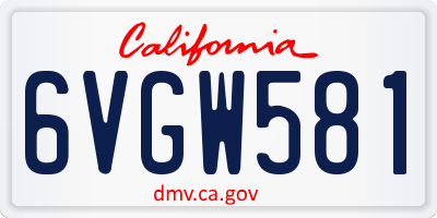 CA license plate 6VGW581