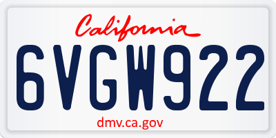 CA license plate 6VGW922