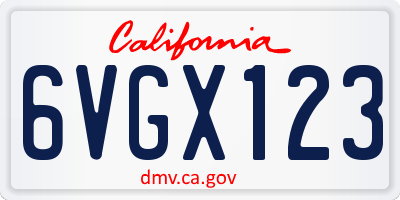 CA license plate 6VGX123