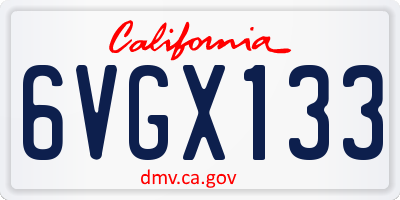 CA license plate 6VGX133