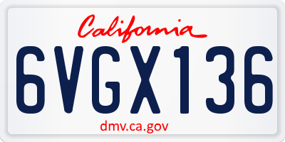 CA license plate 6VGX136