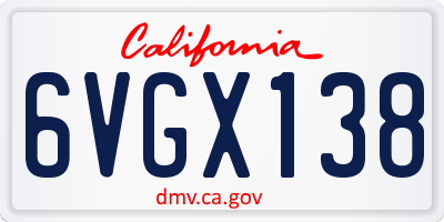 CA license plate 6VGX138