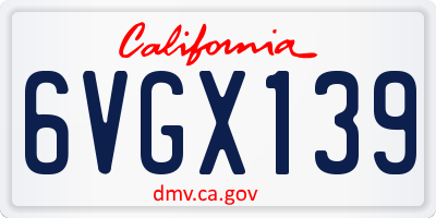 CA license plate 6VGX139