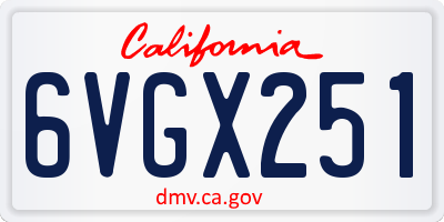 CA license plate 6VGX251