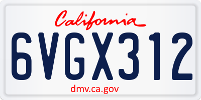 CA license plate 6VGX312