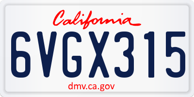 CA license plate 6VGX315