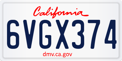 CA license plate 6VGX374