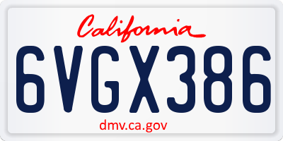 CA license plate 6VGX386