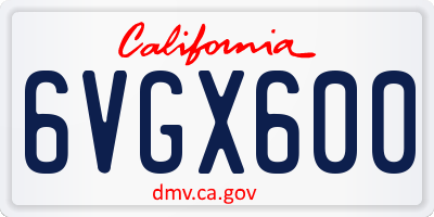 CA license plate 6VGX600