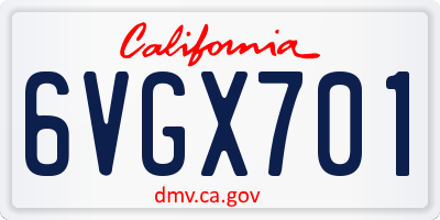 CA license plate 6VGX701