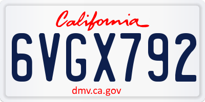 CA license plate 6VGX792