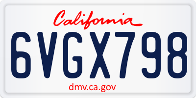 CA license plate 6VGX798