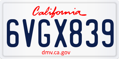 CA license plate 6VGX839