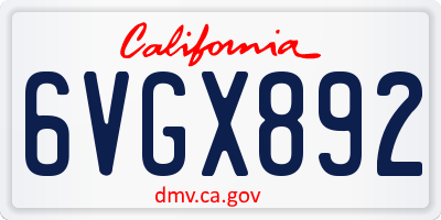 CA license plate 6VGX892