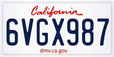 CA license plate 6VGX987
