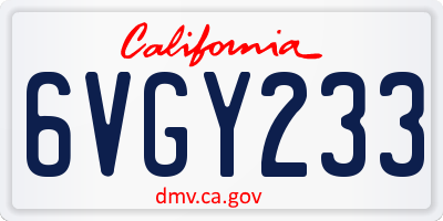 CA license plate 6VGY233