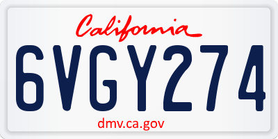 CA license plate 6VGY274