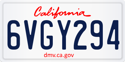 CA license plate 6VGY294