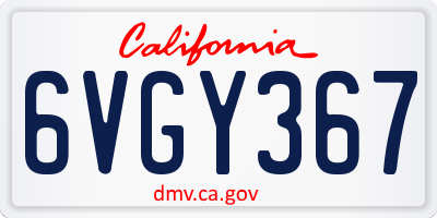 CA license plate 6VGY367