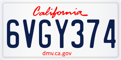 CA license plate 6VGY374