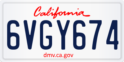 CA license plate 6VGY674