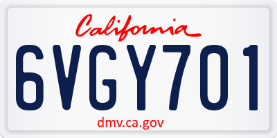 CA license plate 6VGY701