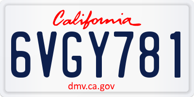 CA license plate 6VGY781
