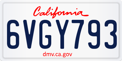 CA license plate 6VGY793