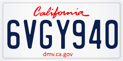 CA license plate 6VGY940