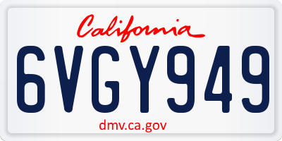 CA license plate 6VGY949