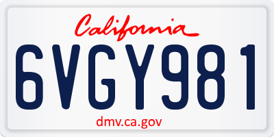 CA license plate 6VGY981