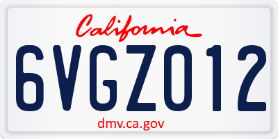 CA license plate 6VGZ012