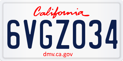 CA license plate 6VGZ034