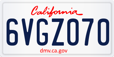 CA license plate 6VGZ070