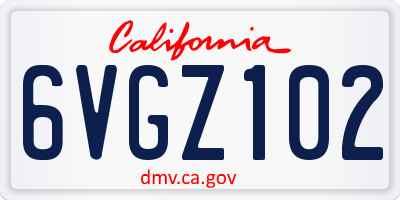 CA license plate 6VGZ102
