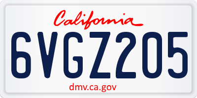 CA license plate 6VGZ205