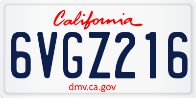 CA license plate 6VGZ216