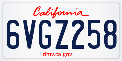 CA license plate 6VGZ258