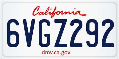 CA license plate 6VGZ292