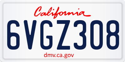 CA license plate 6VGZ308