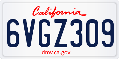 CA license plate 6VGZ309