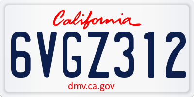 CA license plate 6VGZ312