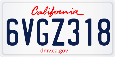 CA license plate 6VGZ318