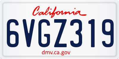 CA license plate 6VGZ319