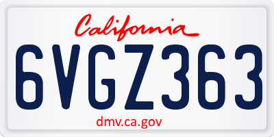 CA license plate 6VGZ363