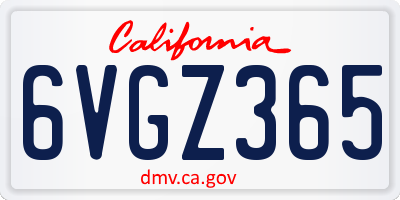 CA license plate 6VGZ365